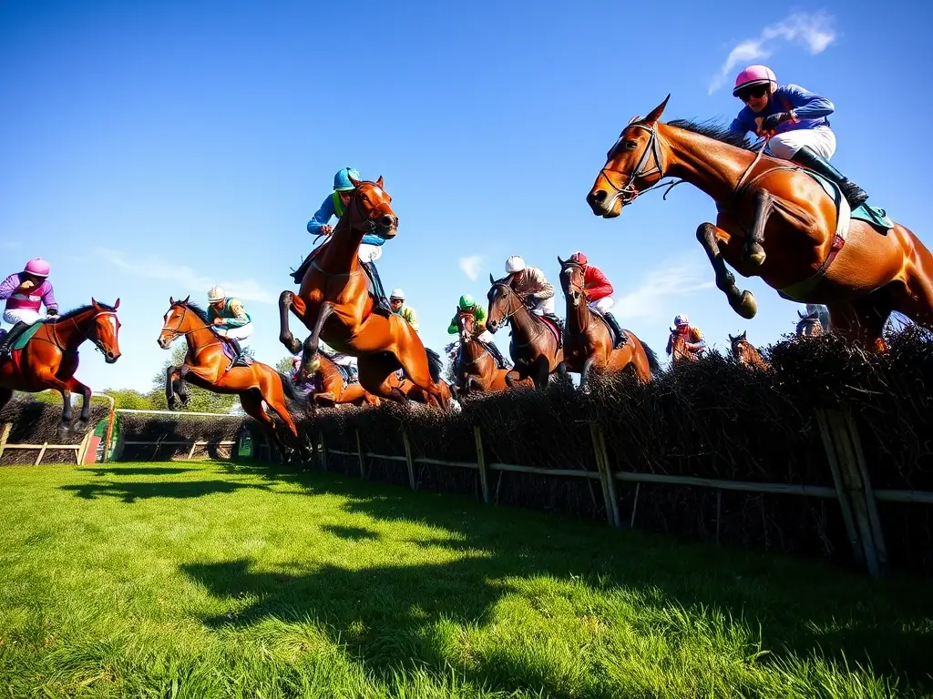 A group of hunters on horseback following hounds in a field during a traditional hare coursing event, showcasing the historical aspect of the sport.